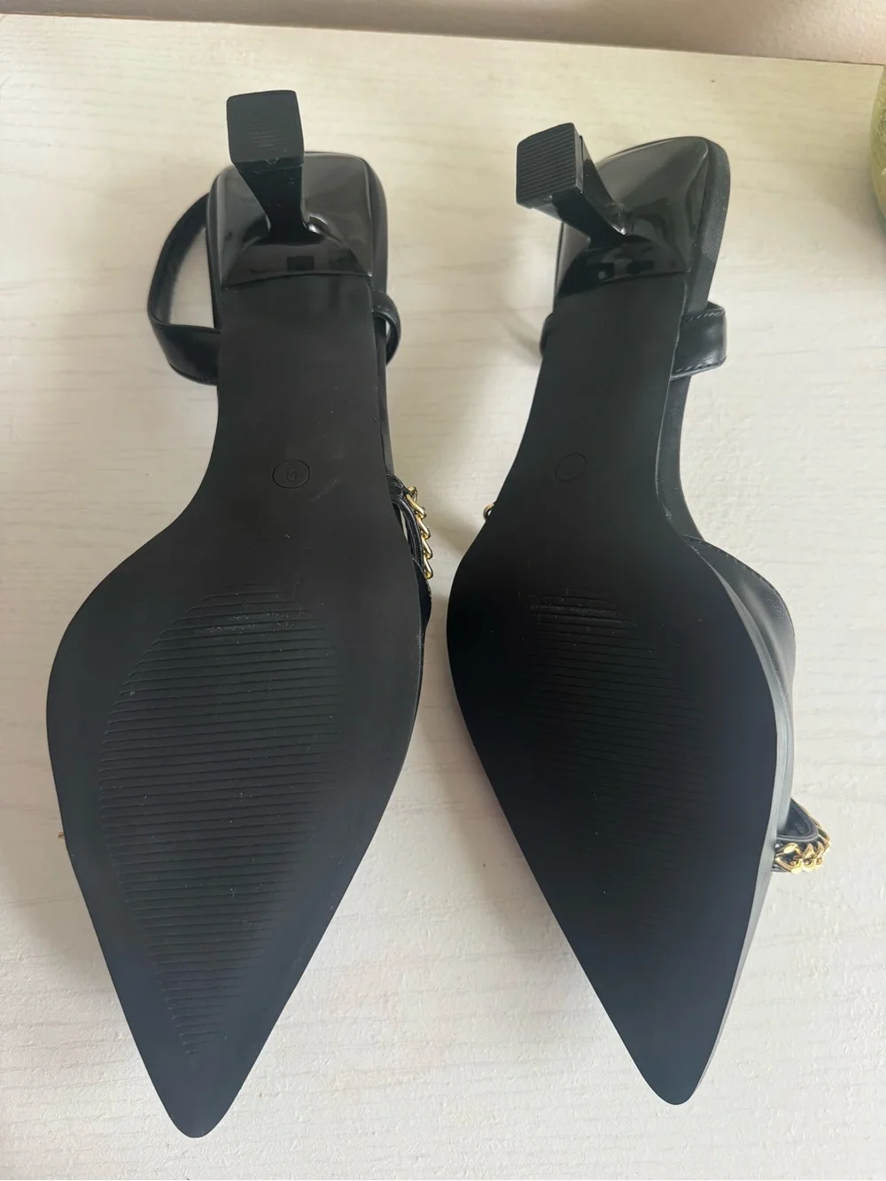 NWT Lulus Ketra Black Chain 2.25” Kitten Heel Slingback Pumps - Size 9